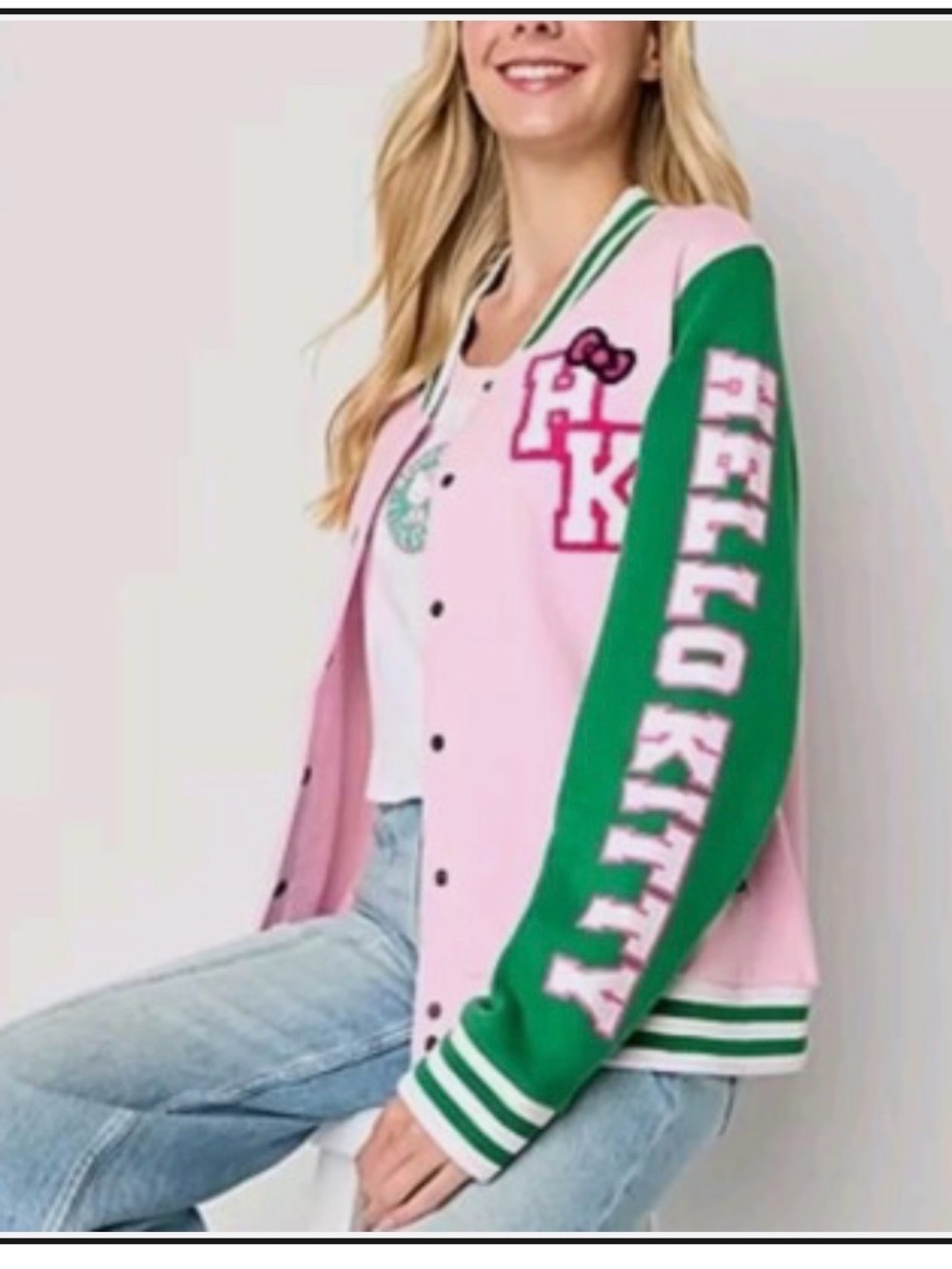 Hello Kitty Pink and Green Varsity Jacket